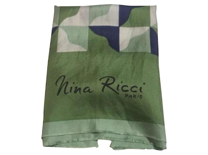 Foulard vintage en soie de Nina Ricci Blanc Bleu Vert  ref.616434