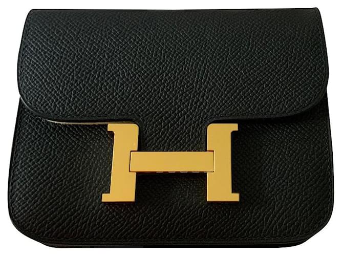Hermès Constance slim compact Black Leather  ref.616449