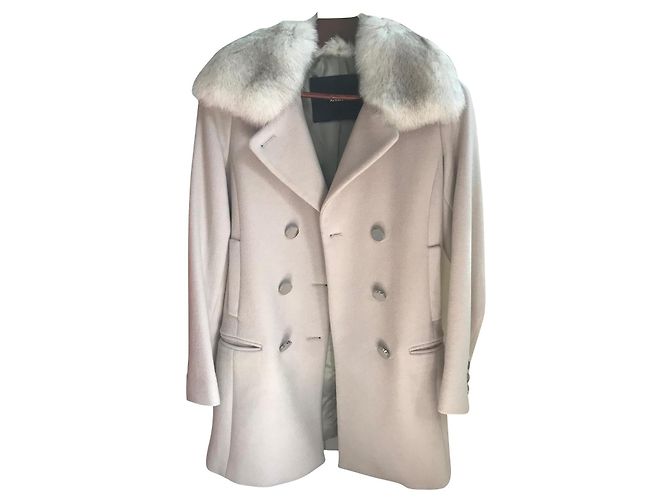Max Mara Pink Wool Coat with Fox Fur Collar
