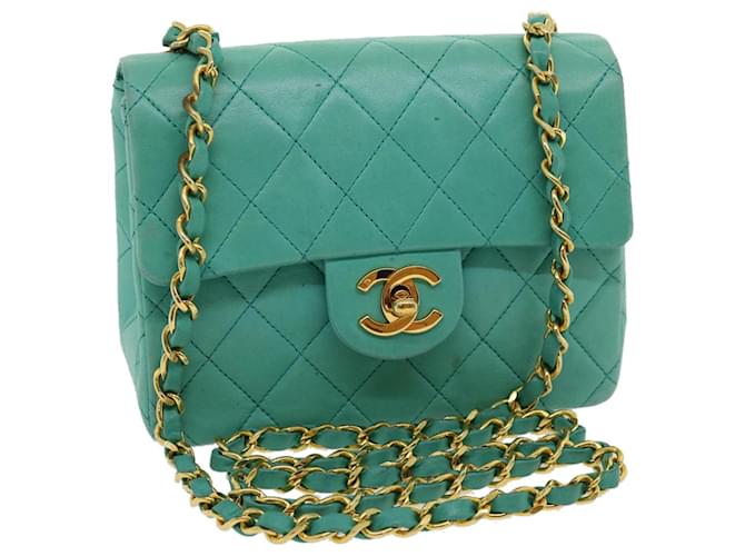 CHANEL Mini Matelasse Rabat Chaîne Sac à Bandoulière Peau d'Agneau Bleu Clair Authentique 29527A Cuir  ref.616591