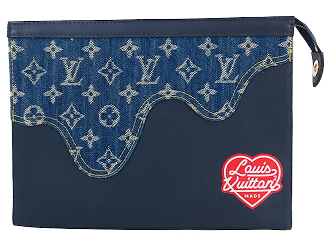 Louis Vuitton Blue Monogram Nigo Denim Voyage MM Cuir Jean Veau façon poulain Tissu Bleu  ref.616700