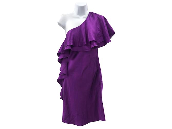 Halston Heritage Purple one shouldered dress US 4 but generous Silk  ref.616992