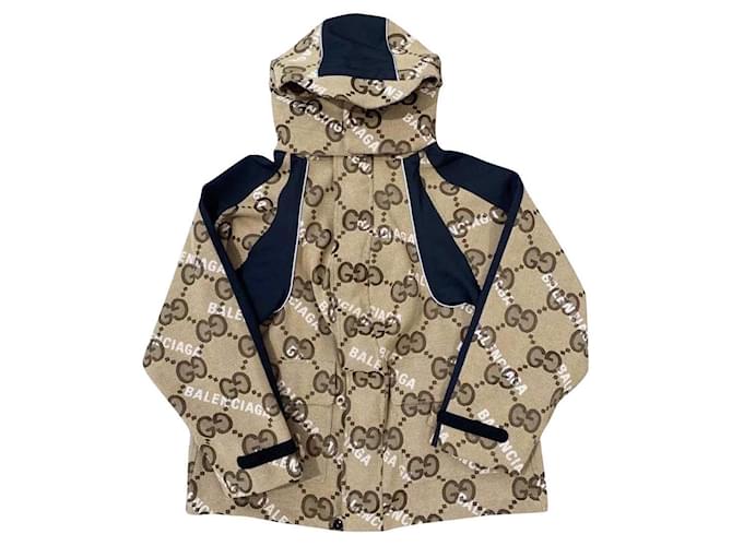 Gucci x Balenciaga The Hacker Project Jumbo GG Jacket Coton Noir Blanc Beige Marron foncé  ref.617011