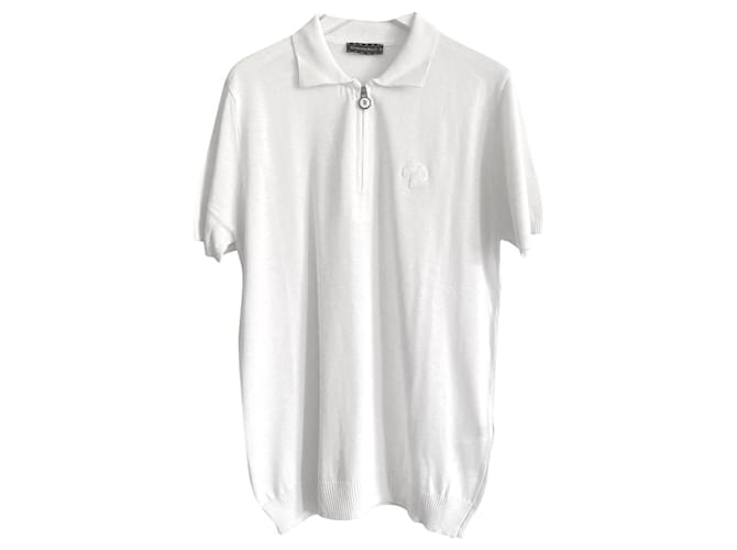 Autre Marque Stefano Ricci Eagle Logo White Knit Polo Shirt Top Cotton Viscose Acetate  ref.617016