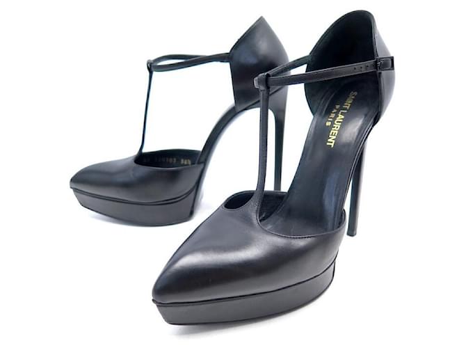 Yves Saint Laurent ZAPATOS SAINT LAURENT 320303 Zapatos de tacón de cuero negros 38.5 los zapatos de cuero  ref.617146