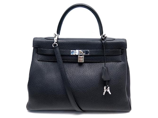 Hermès Kelly handbag 35 BLACK RETURNED LEATHER SHOULDER LEATHER HAND BAG  ref.617158