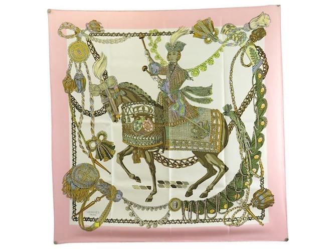 Hermès NEW HERMES SCARF LE TIMBALIER FRANCOISE HERON CARRE 90 PINK SILK SCARF  ref.617239