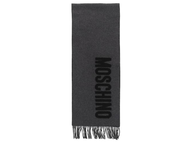 Moschino Logo Fringe Wool Scarf Black  ref.617323
