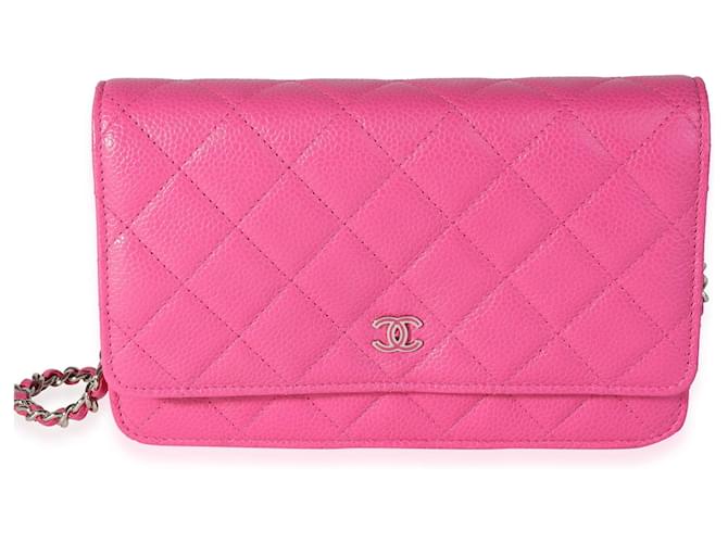 Chanel Hot Pink Quilted Caviar Wallet On Chain  Leather  ref.617513