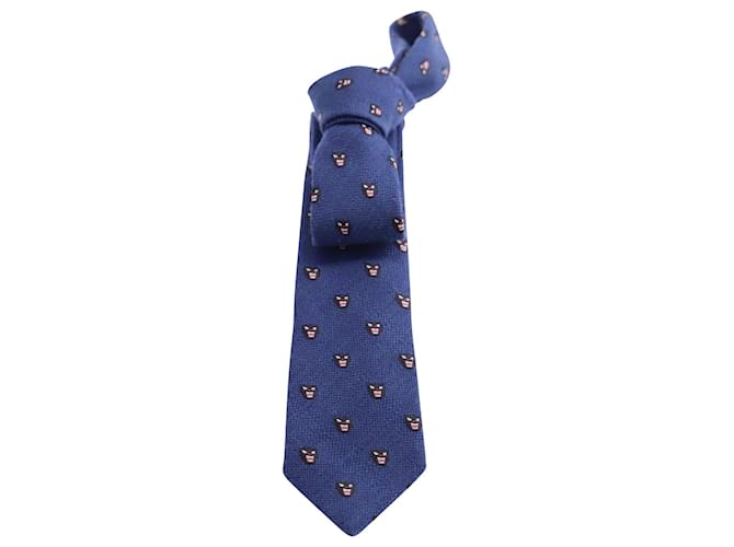 Gucci Panther bestickte Krawatte aus blauer Baumwolle  ref.617531