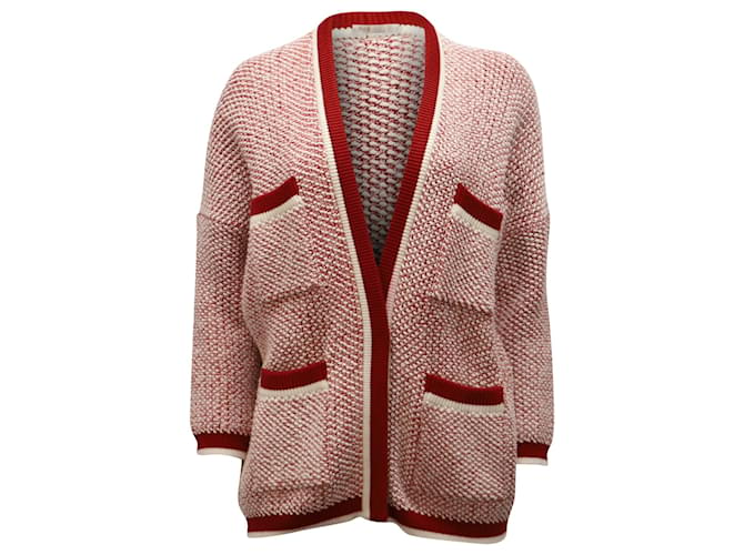 Maje Mapada Knit Button-Front Cardigan in Red Wool Cotton  ref.617532