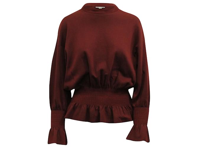 Stella Mc Cartney Stella McCartney Knit Smocked Detail Sweatshirt in Burgundy Cotton Dark red  ref.617551