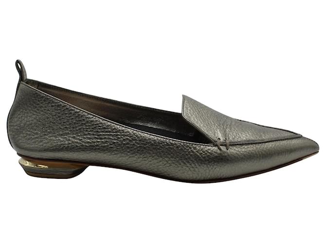 Nicholas Kirkwood Beya Metallic Loafers in Grey Leather  ref.617562
