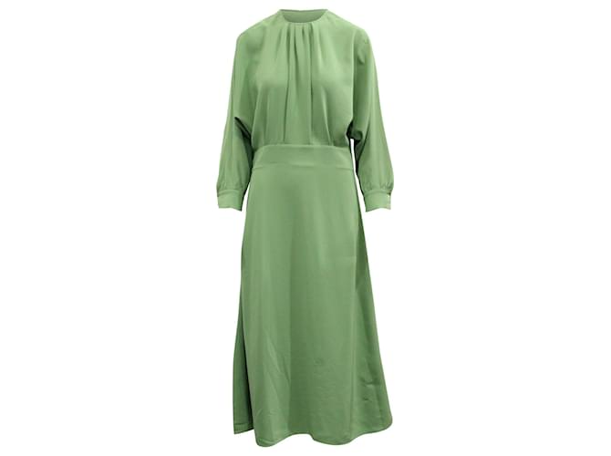 Robe trapèze plissée Victoria Beckham en polyester vert  ref.617564