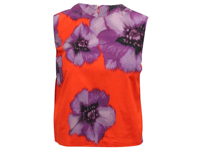 Giambattista Valli Floral Print Sleeveless Top in Orange Cotton  ref.617568