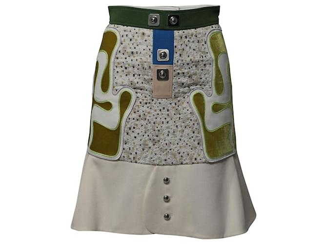 Peter Pilotto Fit & Flare Multi-Printed Mini Skirt in Multicolor Wool White Cream  ref.617596