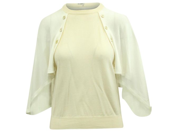Chloé Cape Ef­fect Top in Ecru Wool White Cream