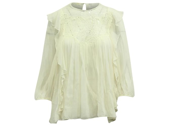 Chloé Lace Detail Blouse in Ivory Silk White Cream  ref.617609