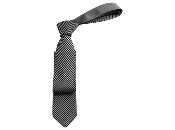 Prada Striped and Dotted Tie in Grey Silk   ref.617610