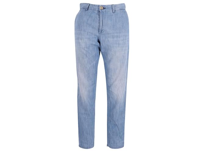 Bestickte Gucci Cropped Slim Fit Hose aus blauer Baumwolle  ref.617613