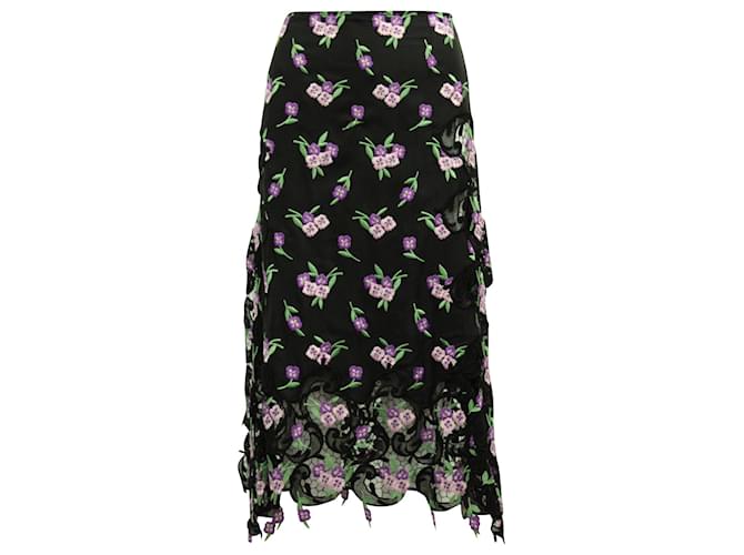 Paco Rabanne Floral Embroidered Skirt in Black Viscose Cellulose fibre  ref.617614