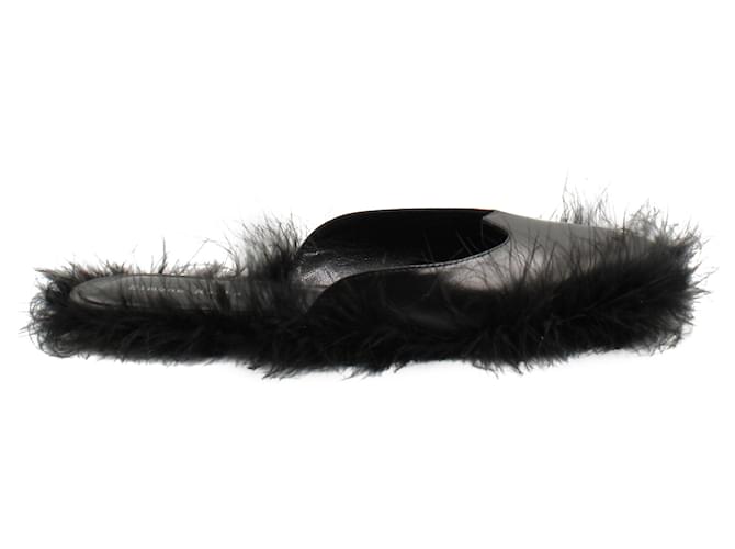 Simone Rocha Fur-Trimmed Slides in Black Leather  ref.617615