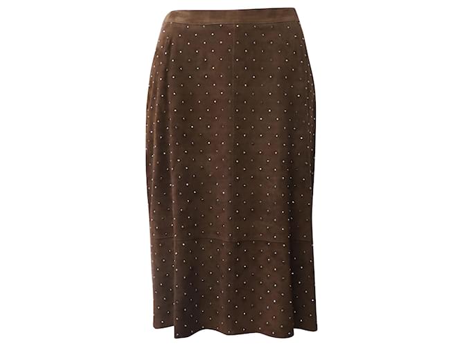 Dolce & Gabbana Embellished Midi Skirt in Brown Suede   ref.617661