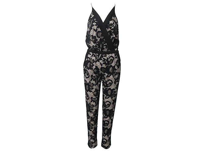 Diane Von Furstenberg Floral Lace Jumpsuit in Black Nylon  ref.617665