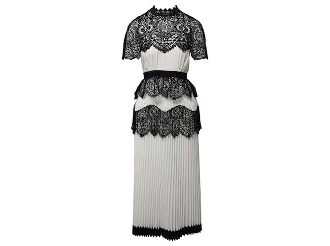 Self portrait Self-Portrait Pleated Lace Dress in White Polyester  ref.617666