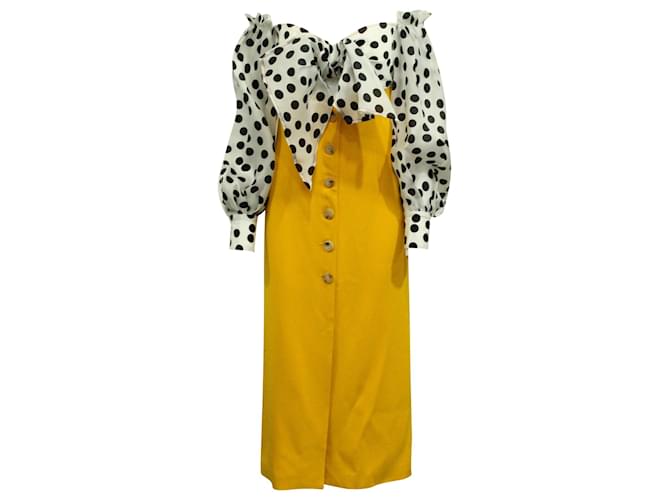 Carolina Herrera Off Shoulder Polka Dot Dress in Yellow Silk  ref.617691