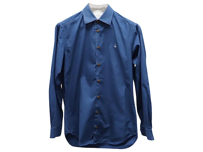 Vivienne Westwood Langarmhemd mit Knopfleiste vorne aus blauer Baumwolle  ref.617705