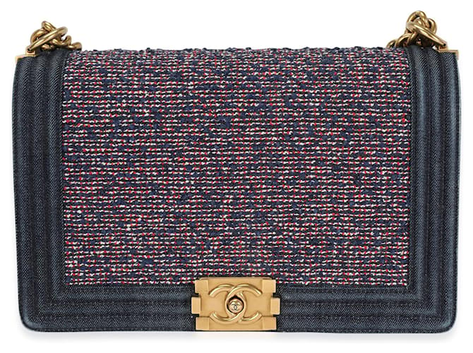 Chanel Blue Denim & Multicolor Boucle New Medium Boy Bag   ref.617730