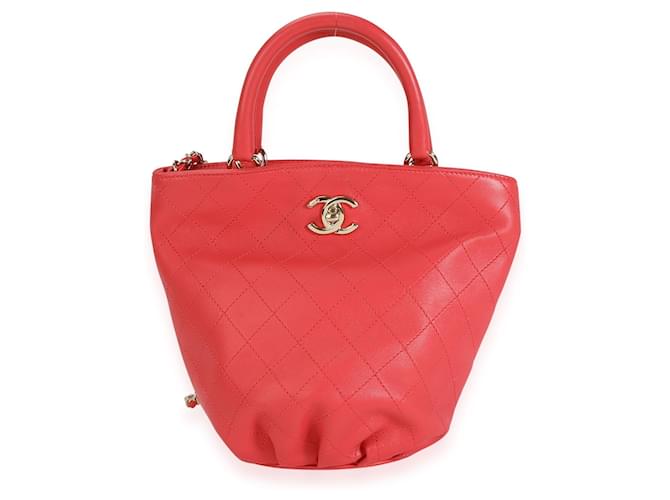 Chanel Coral Quilted Calfskin Small Bucket Bag  Orange Leather Pony-style calfskin  ref.617731