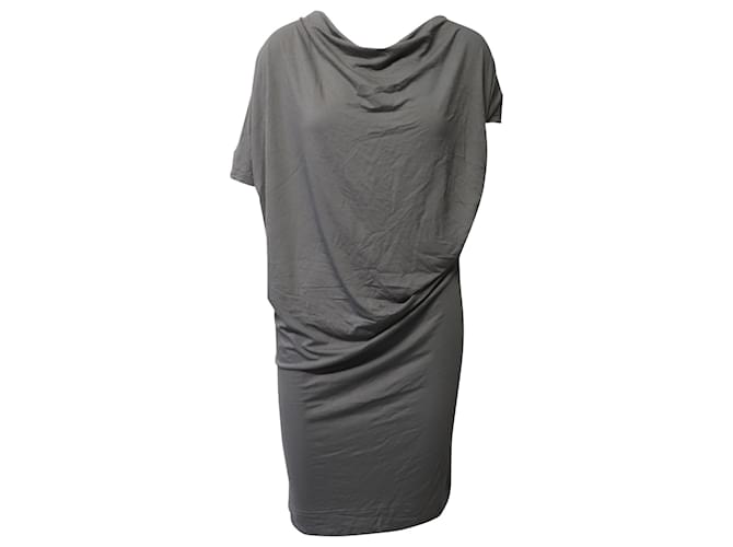 Vestido midi drapeado de manga curta Vivienne Westwood Anglomania em viscose cinza Fibra de celulose  ref.617750