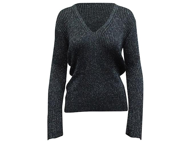 Chloé Chloe Lamé Ribbed Knit Sweater in Navy Blue Viscose Cellulose fibre  ref.617754