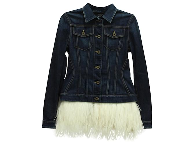 Burberry Feather Trimmed Denim Jacket in Blue Cotton  ref.617760
