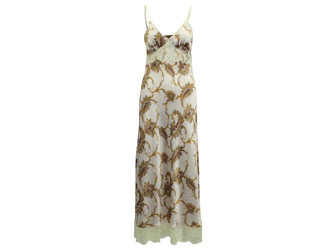 Paco Rabanne Lace-Trim Floral Print Satin Slip Dress in Pastel Purple Polyester  ref.617770