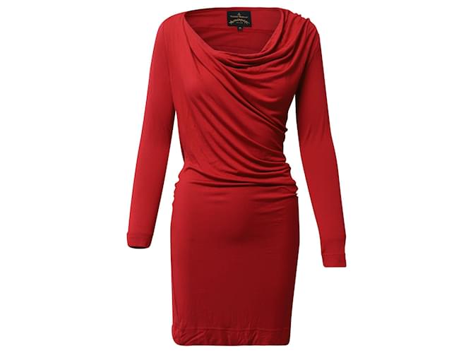 Vestido manga longa drapeado Vivienne Westwood Anglomania em viscose vermelha Vermelho Fibra de celulose  ref.617773