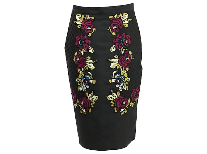 Temperley London Floral Embroidered Pencil Skirt in Black Polyester  ref.617782