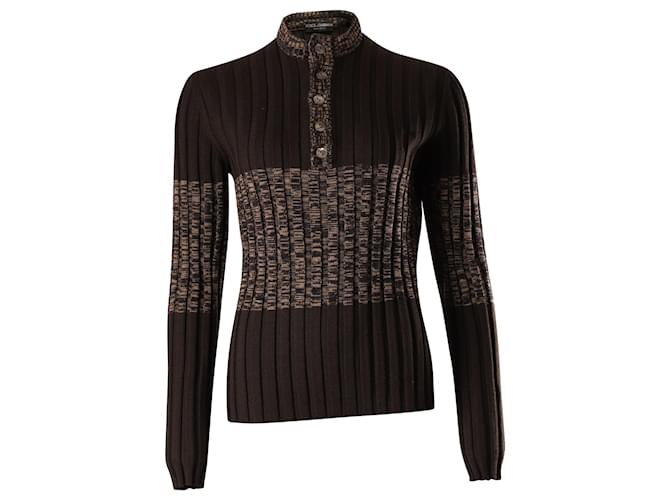 Dolce & Gabbana Two-tone Buttoned Placket Pullover in Brown/Beige Laine Wool  ref.617799