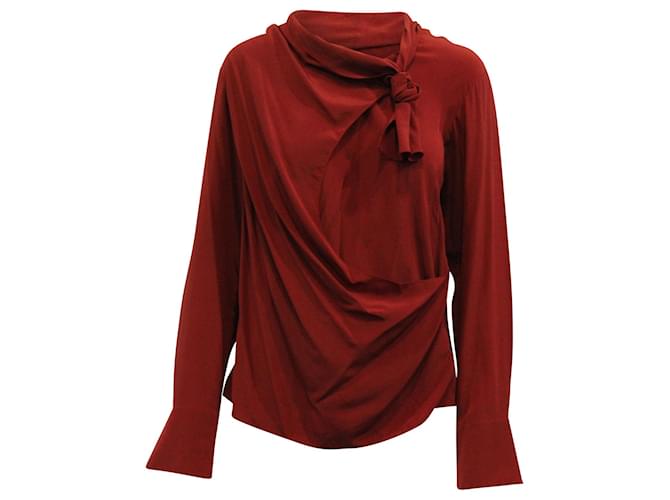 Blusa drapeada Chloé em seda vermelha Vermelho  ref.617804