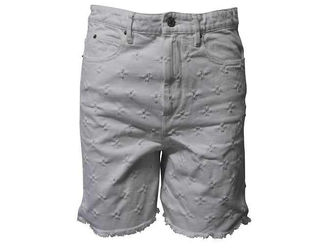 Isabel Marant Etoile Bermuda Distressed em Denim Branco de Algodão
