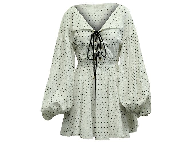Autre Marque Caroline Constas Olympia Vestido Mini Estampado em Algodão Branco