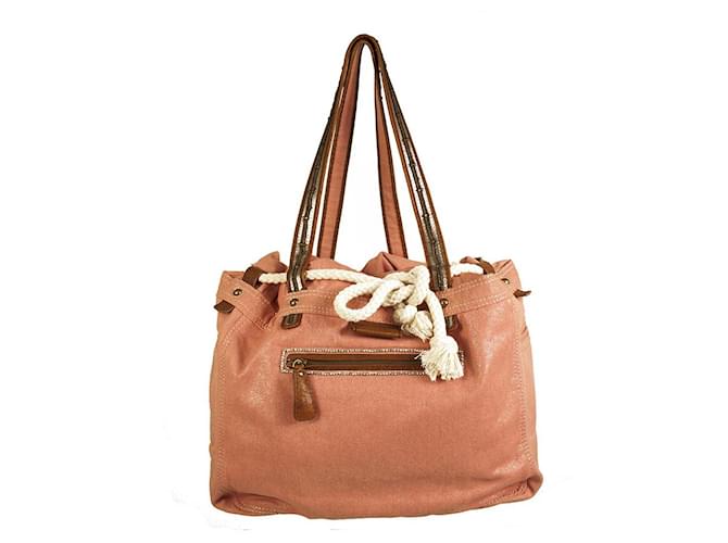 Juicy Couture Shiny Pink Canvas Rope Grand sac à bandoulière Summer Beach Tote Coton Rose  ref.618973