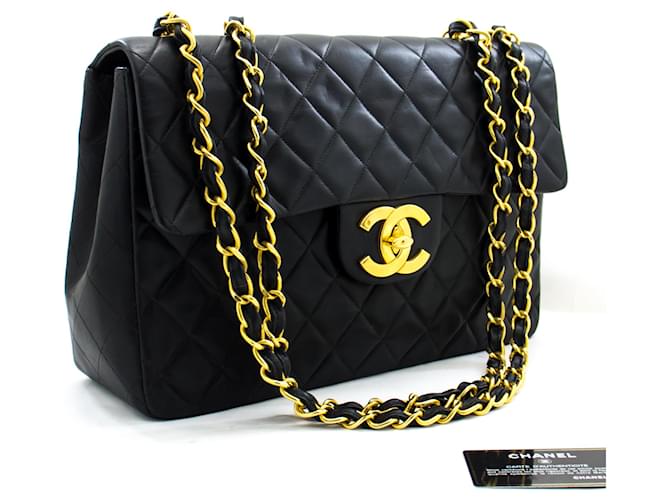 Chanel Jumbo 13" 2.55 Flap Chain Shoulder Bag Black Lambskin Large Leather  ref.619063