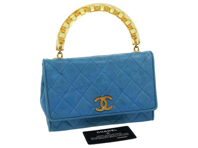 CHANEL Hand Bag Lamb Skin Blue CC Auth hk455a Leather  ref.619222