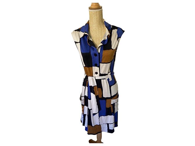 Diane Von Furstenberg Seidenkleid Braun Weiß Blau