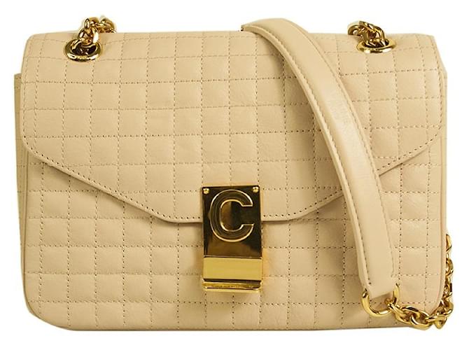Autre Marque Celine square-quilt flap classic shoulder bag in powder pink leather & gold hardware  ref.619649