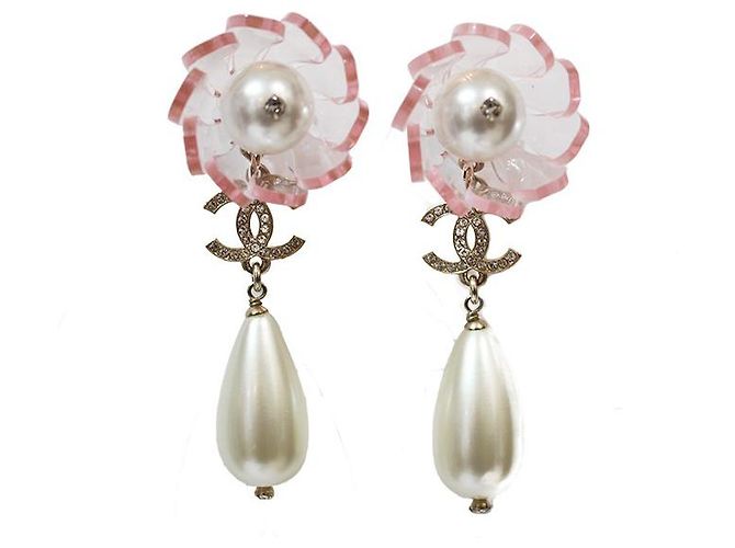 Chanel Orecchini Rosa Crudo Gold hardware Metallo Perla