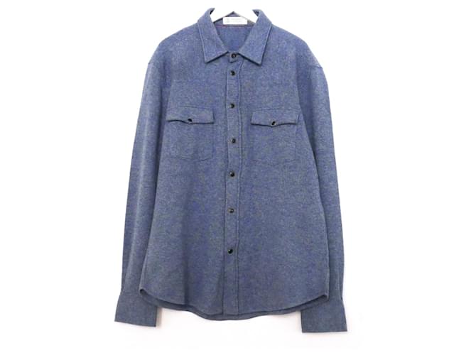 Brunello Cucinelli Camisa manga longa de tricô Azul Seda Casimira Lã  ref.619835